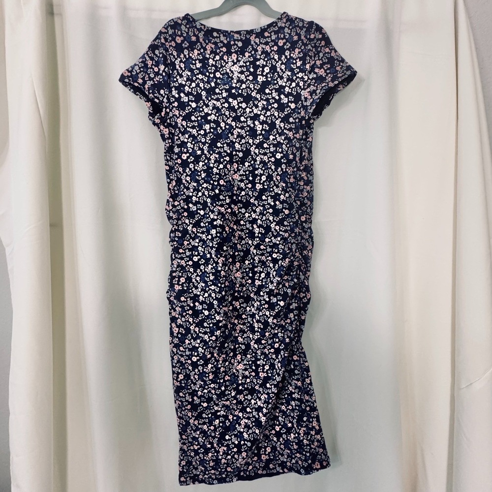Isabel Maternity Size XS Navy Floral Ruched Midi Dress NWT Cottagecore Romantic